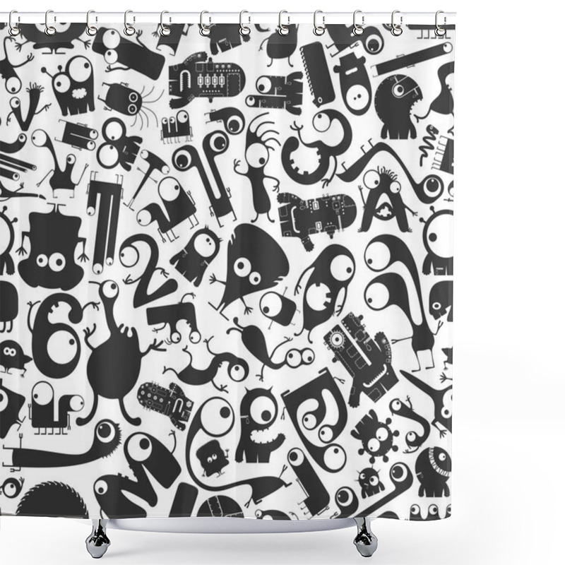 Personality  Funny Monsters - Seamless Pattern.  Shower Curtains