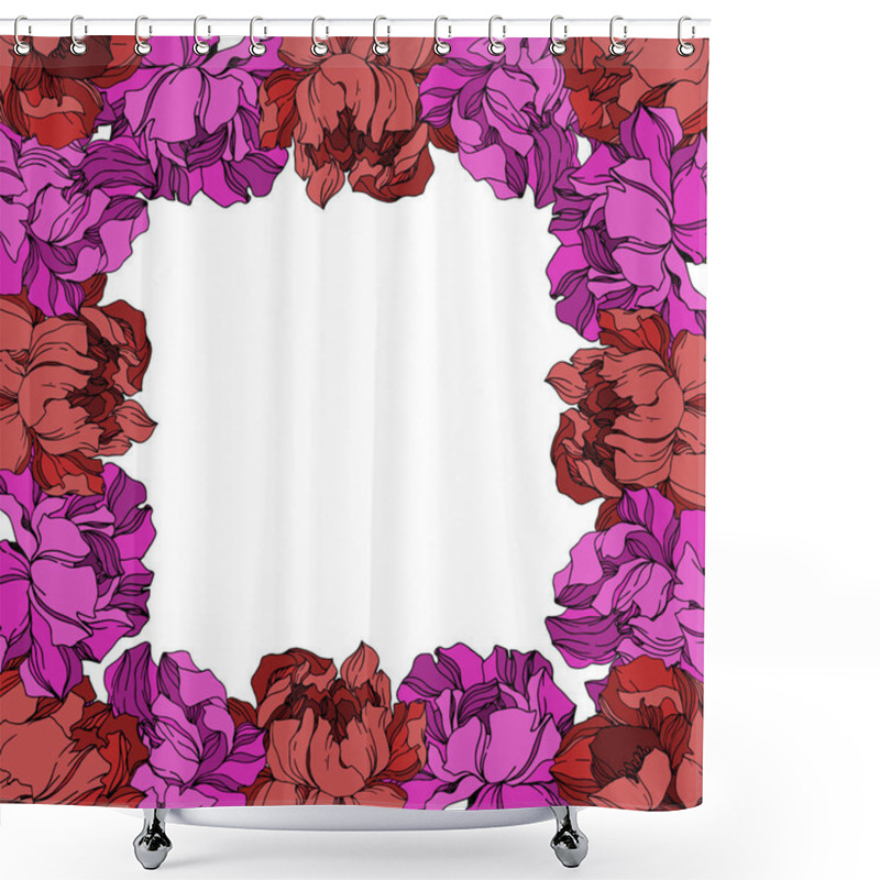 Personality  Vector Peony Floral Botanical Flowers. Black And White Engraved  Shower Curtains