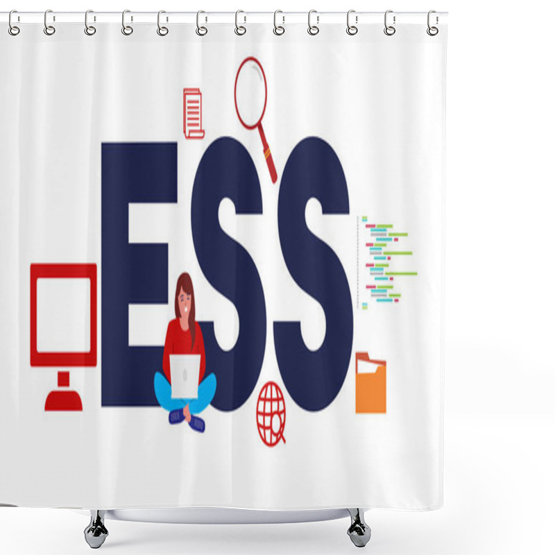 Personality  ESS Employee Self Service Or Executive Spreadsheet Support. Concept Of Software Or System For Human Resource Service. Shower Curtains