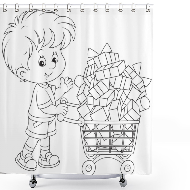 Personality  Boy With A Shopping Trolley Of Gifts Shower Curtains