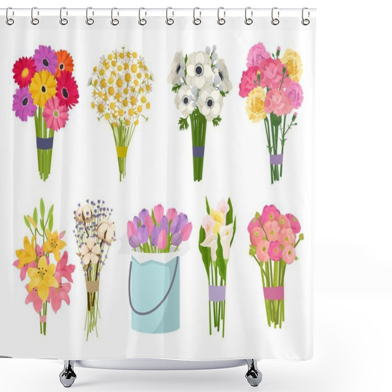 Personality  Flowers Brunch Bouquet Set Collection Flat Floral Vector Garden Vector Illustration. Shower Curtains