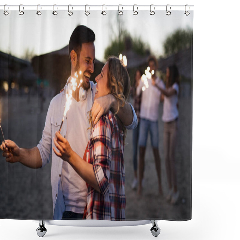 Personality  Group Of Friends Lighting Sparklers Shower Curtains