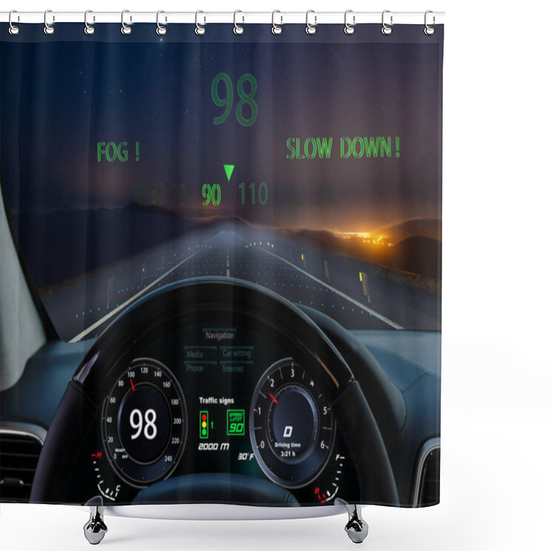 Personality  View From The Cockpit Of A Car Equipped With HUD And Active Safe Shower Curtains