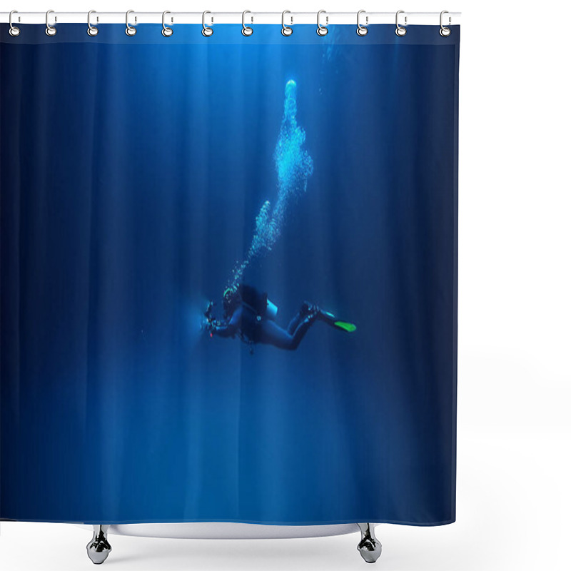 Personality  Cave Diving, Diver Underwater, Dark Cave, Cavern Landscape Shower Curtains