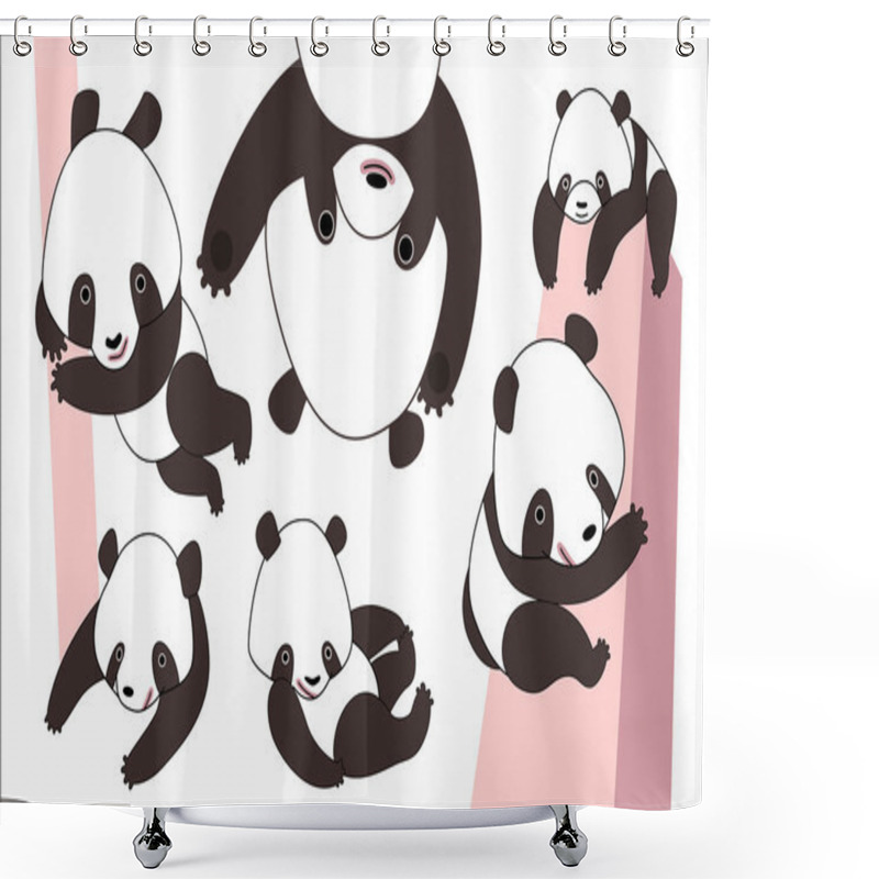 Personality  Cartoon Panda Bear Set Shower Curtains