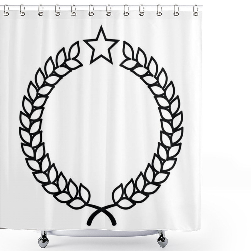 Personality  Simple Poster With Outline Black Wreath And Star Isolated On White Background, Copy Space Shower Curtains