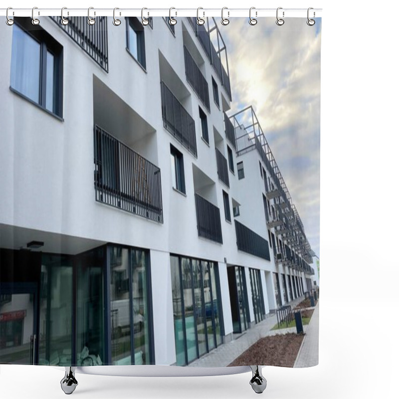 Personality  City Street With Modern Houses. High Quality Photo Shower Curtains