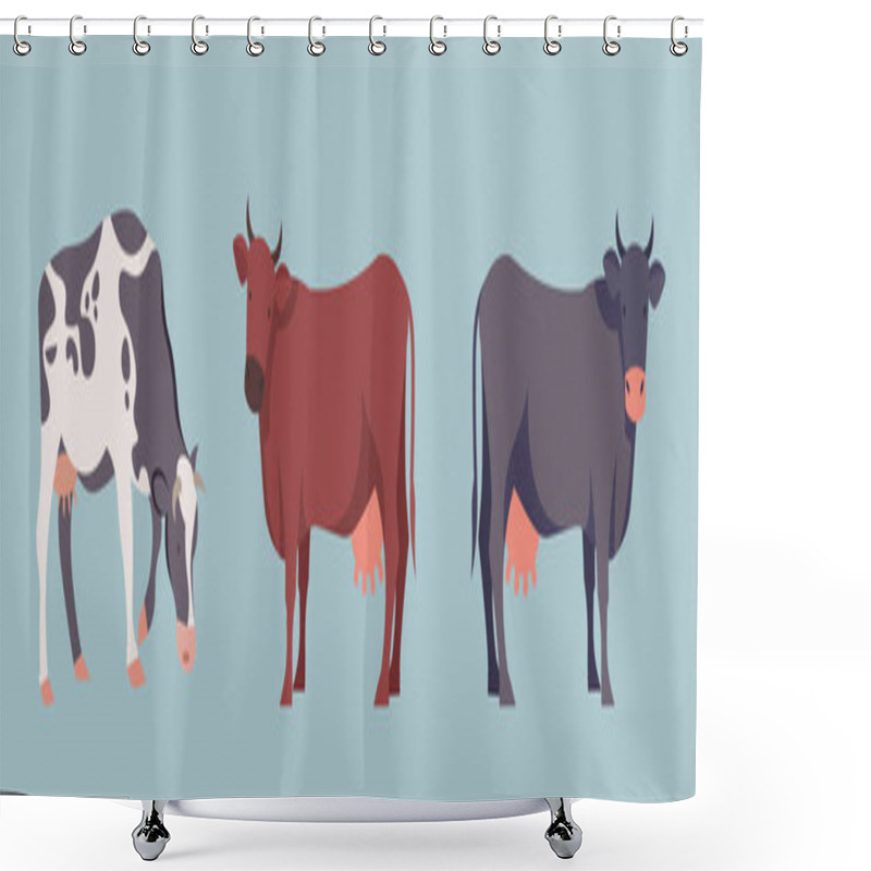 Personality  Set Of Stickers With Cows Shower Curtains