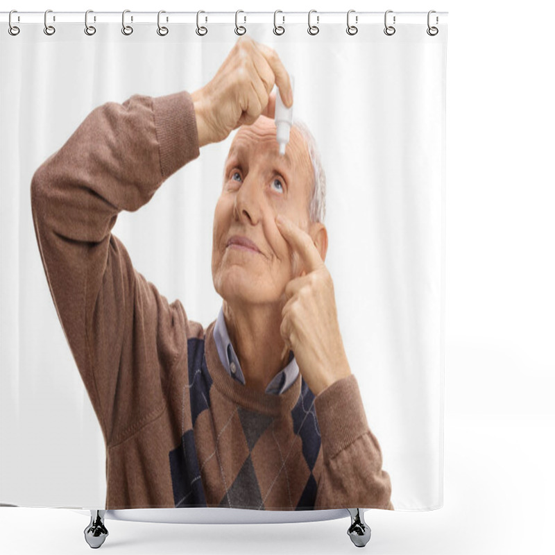 Personality  Mature Man Applying Eye Drops Shower Curtains