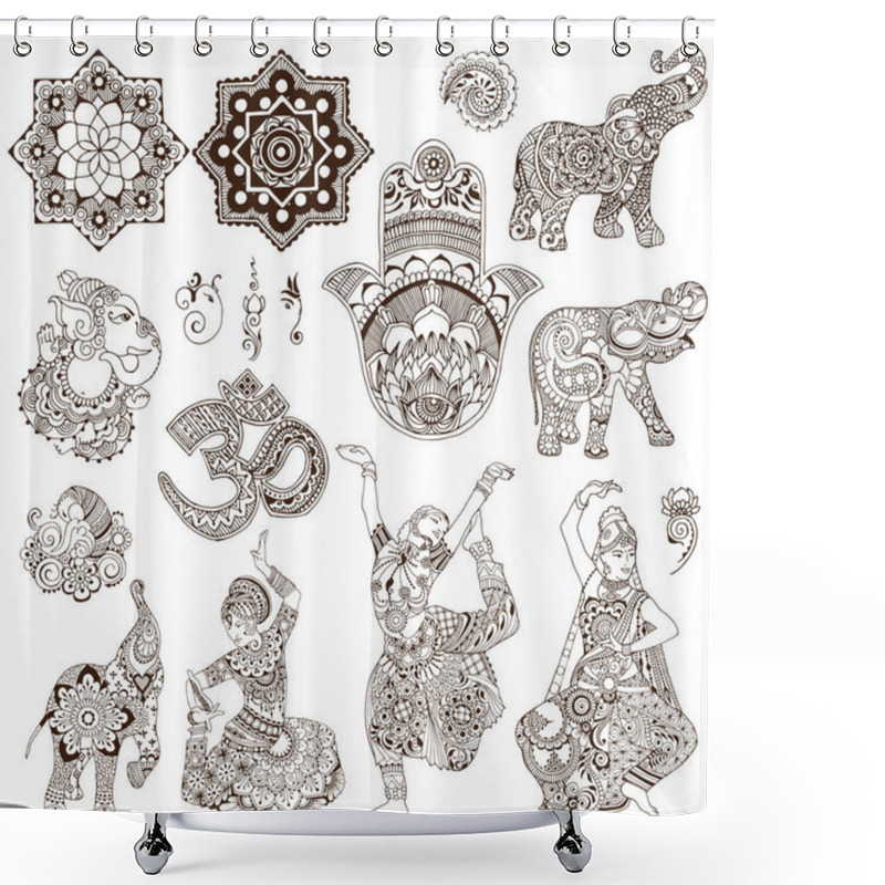 Personality  Set Of Elements In The Mehendi Style Shower Curtains