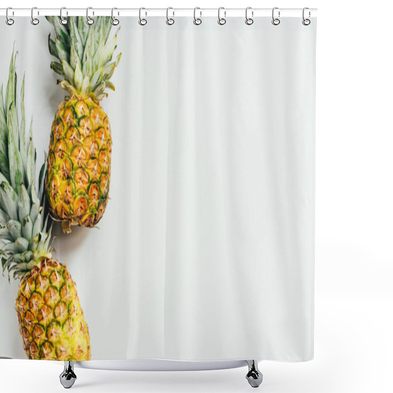 Personality  Top View Of Fresh Ripe Pineapples On White Background Shower Curtains