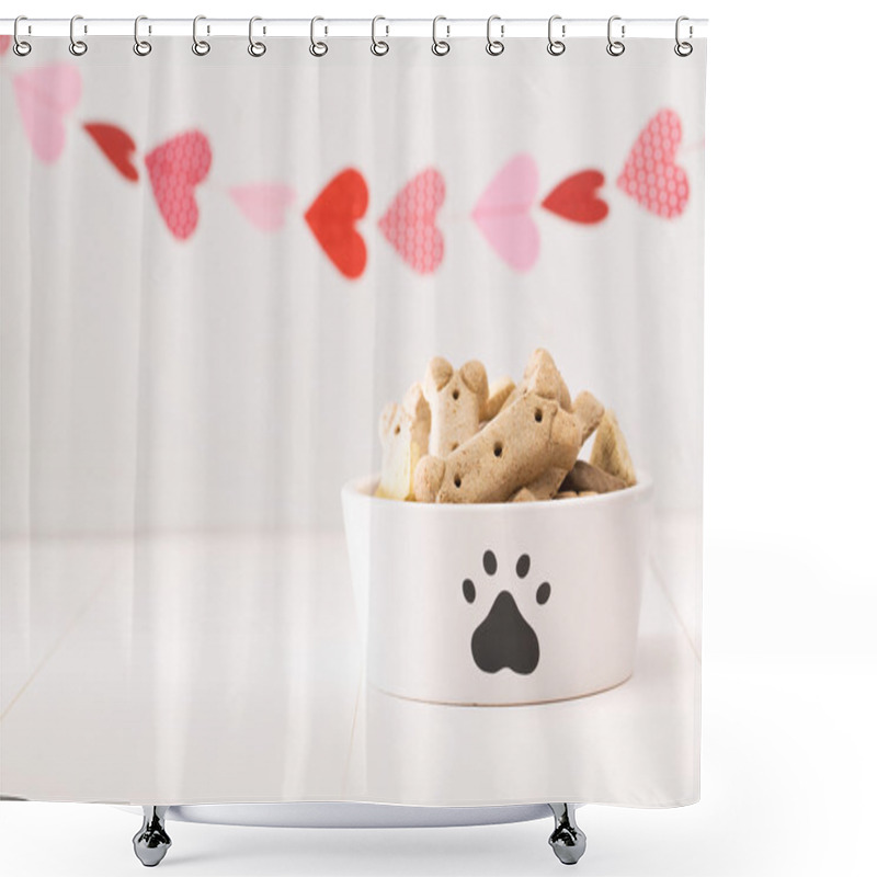 Personality  Dog Treats On A White Bowl Shower Curtains