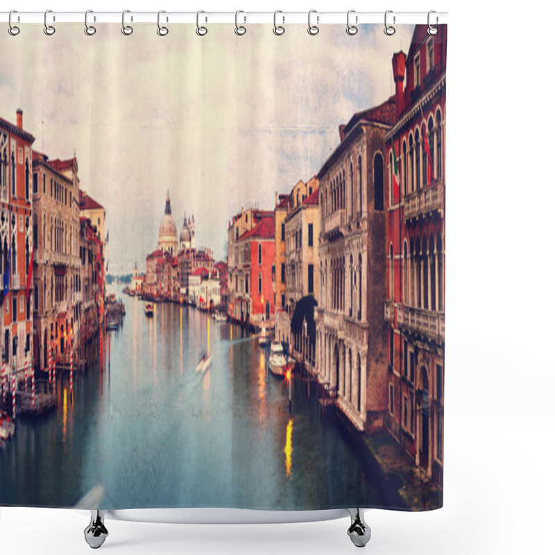 Personality  Retro Style Image Of Grand Canal At Sunset Shower Curtains