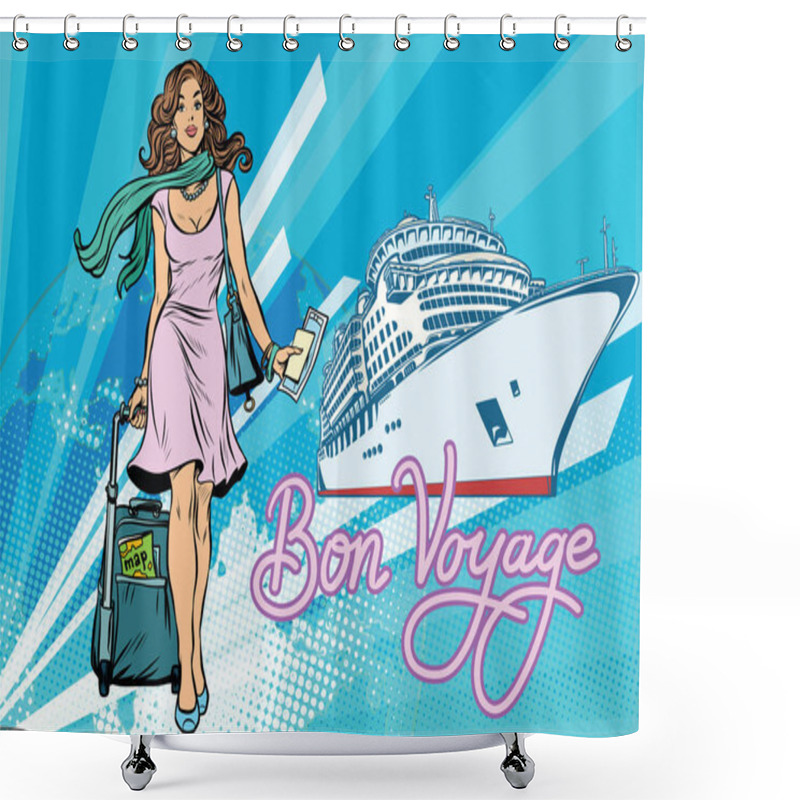 Personality  Beautiful Woman Passenger Bon Voyage Cruise Ship Shower Curtains