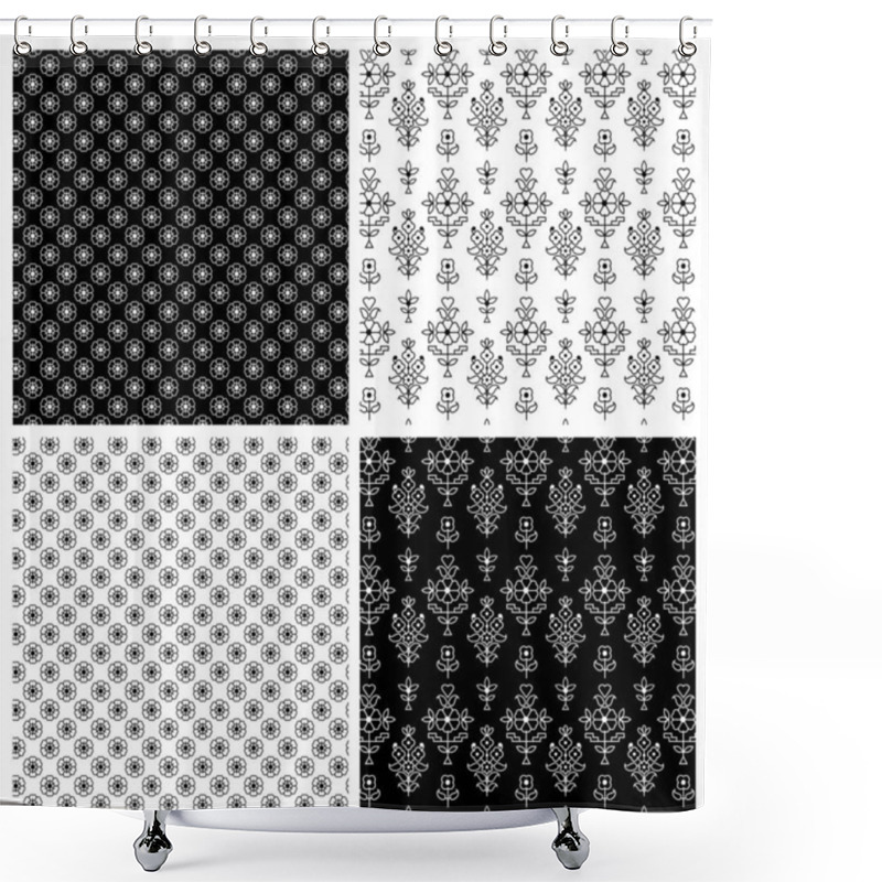 Personality  Indian Black And White Buti Seamless Vector Patterns  Shower Curtains