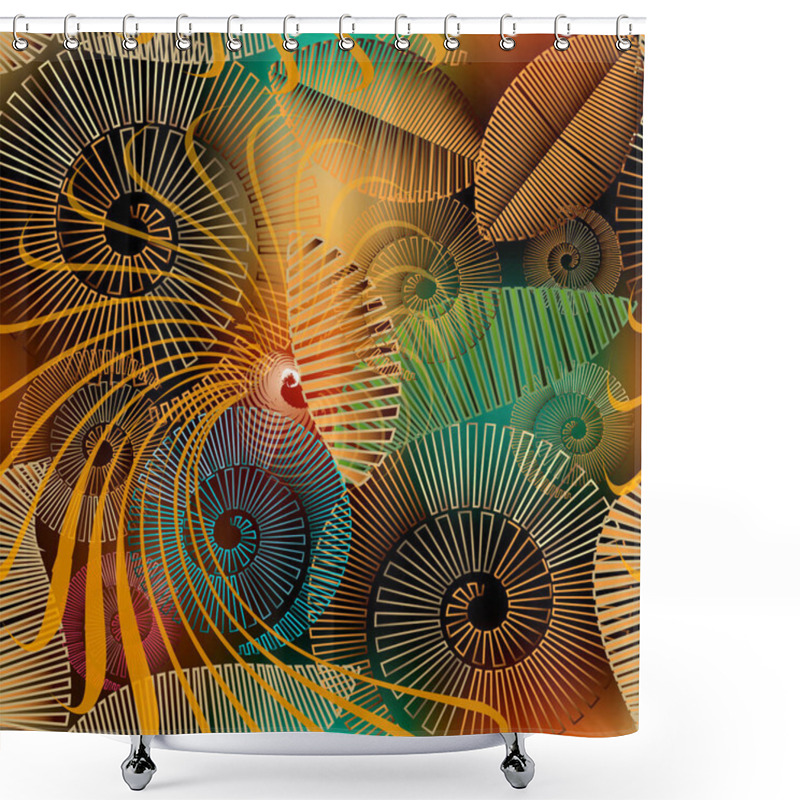 Personality  Colorful Modern Lines Spirals 3d Seamless Pattern. Floral Glowing Beautiful Vector Background. Repeat Decorative Patterned Backdrop. Spiral Shapes, Flowers, Leaves, Fractals, Circles. Shiny Ornaments. Shower Curtains