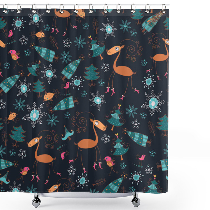 Personality  Christmas Pattern With Deers And Trees. Shower Curtains