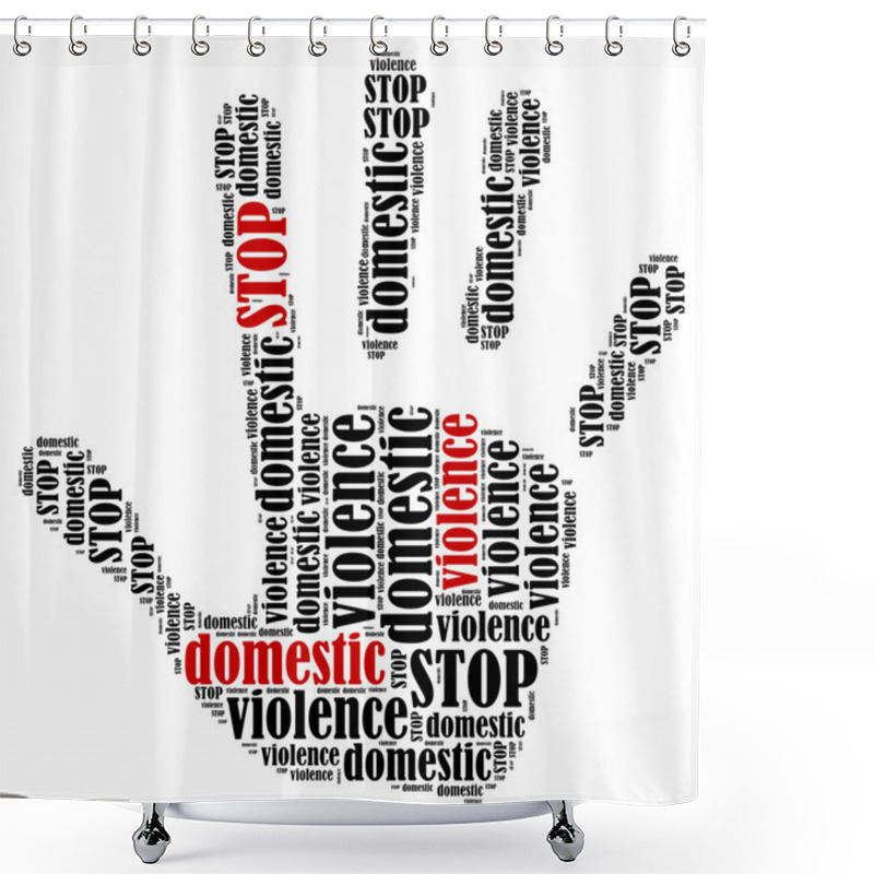 Personality  Word Cloud Illustration In Shape Of Hand Print Showing Protest. Shower Curtains