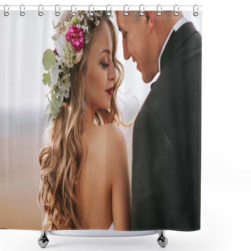 Personality  Happy Newlyweds Couple Shower Curtains