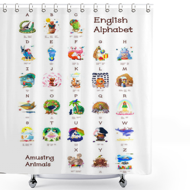 Personality  English Alphabet Series Of Amusing Animals. All 26 Letters In One Poster File Shower Curtains