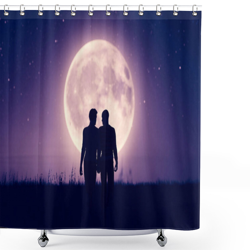 Personality  Gay Couples Under The Moonlight,3d Rendering Shower Curtains