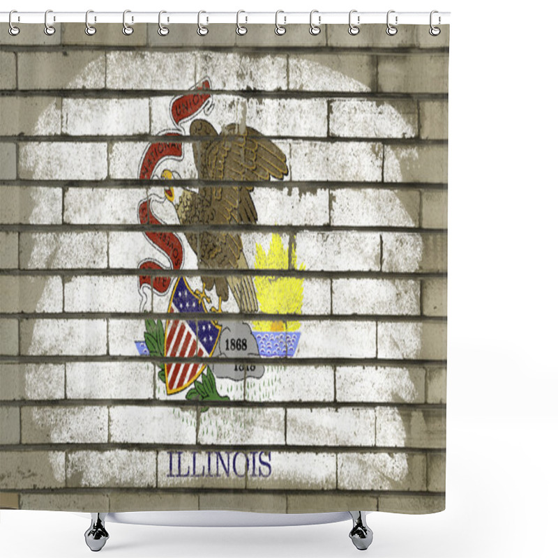 Personality  Grunge Flag Of US State Of Illinois On Brick Wall Painted With C Shower Curtains