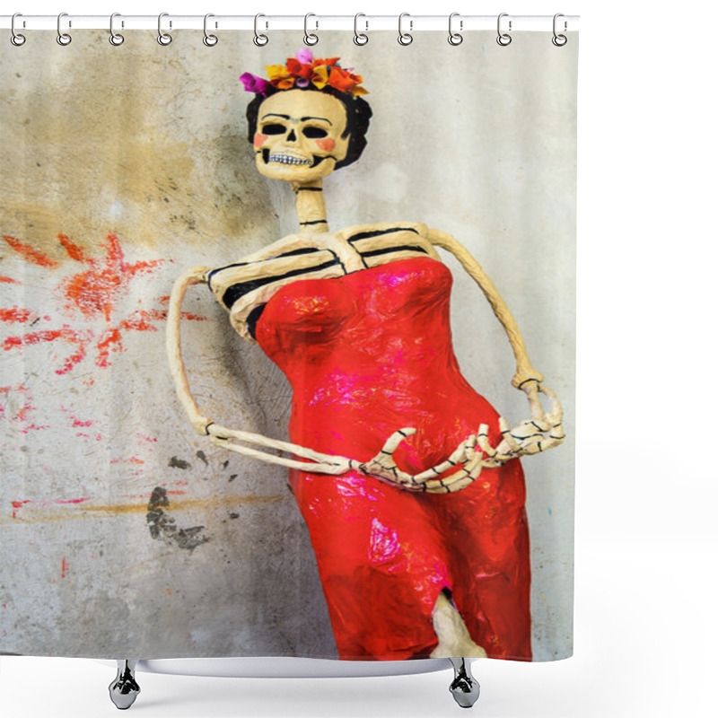 Personality  Day Of The Dead. Catrina On Rough Wall Shower Curtains