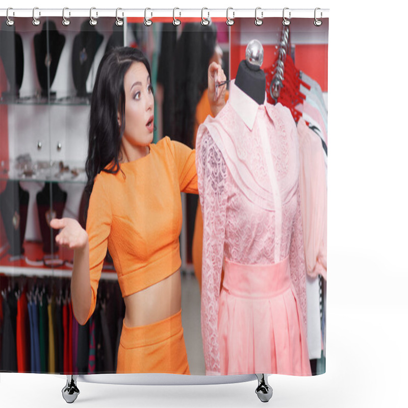 Personality  Beautiful Young Woman Shopping In A Clothing Store Shower Curtains