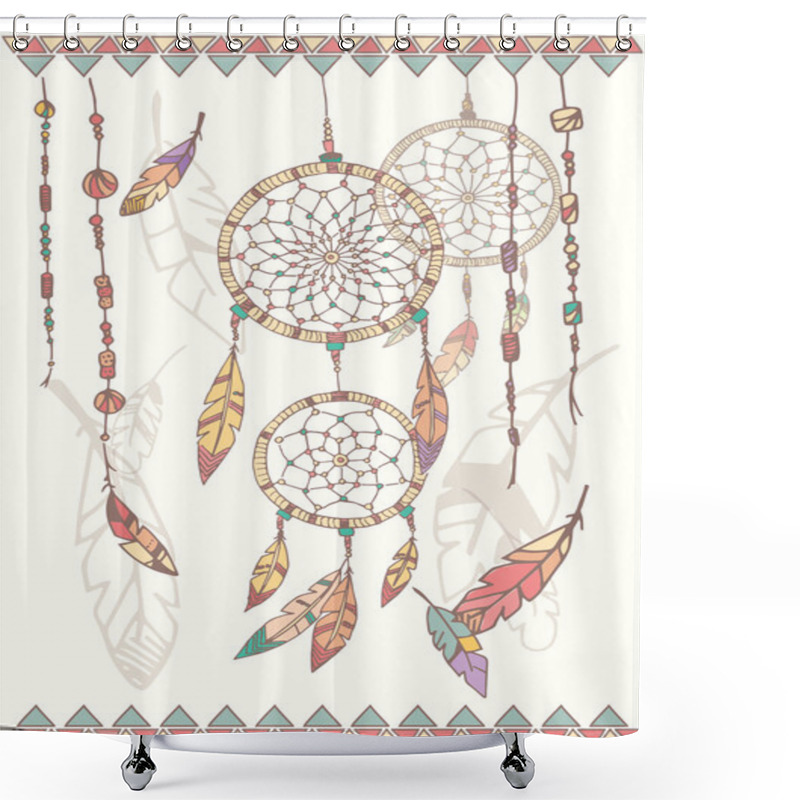 Personality  Hand Drawn Native American Dream Catcher, Beads And Feathers Shower Curtains