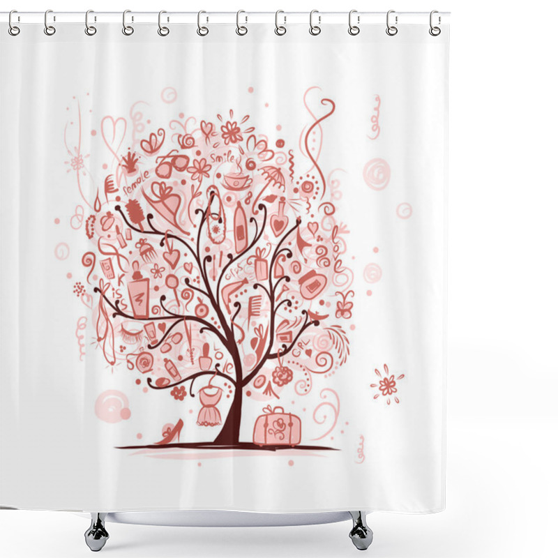 Personality  Art Tree With Female Accessories For Your Design Shower Curtains