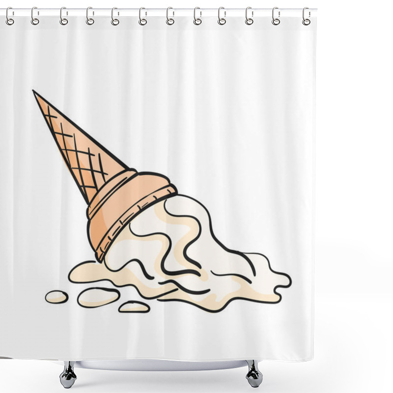 Personality  Dropped Vanilla Ice Cream Doodle Cartoon Isolated Clipart On White Background, Vector Illustration Of Soft Icecream In Waffle Cone Shower Curtains