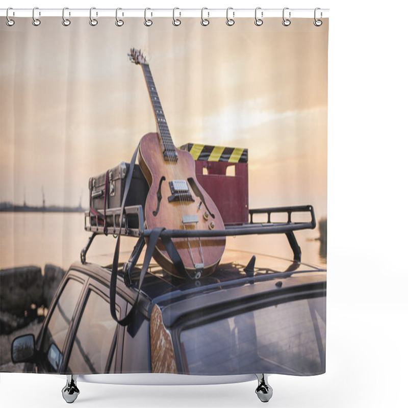 Personality  Music Instrumental Guitar Car Outdoor Background Shower Curtains