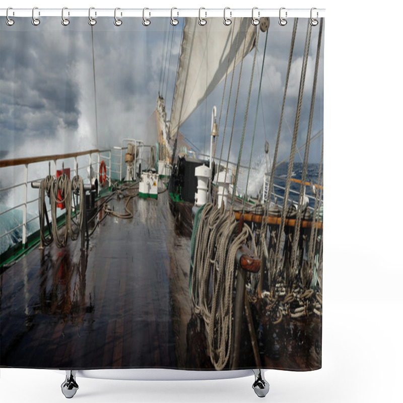 Personality  Sailing Ship In A Storm On The Ocean Shower Curtains