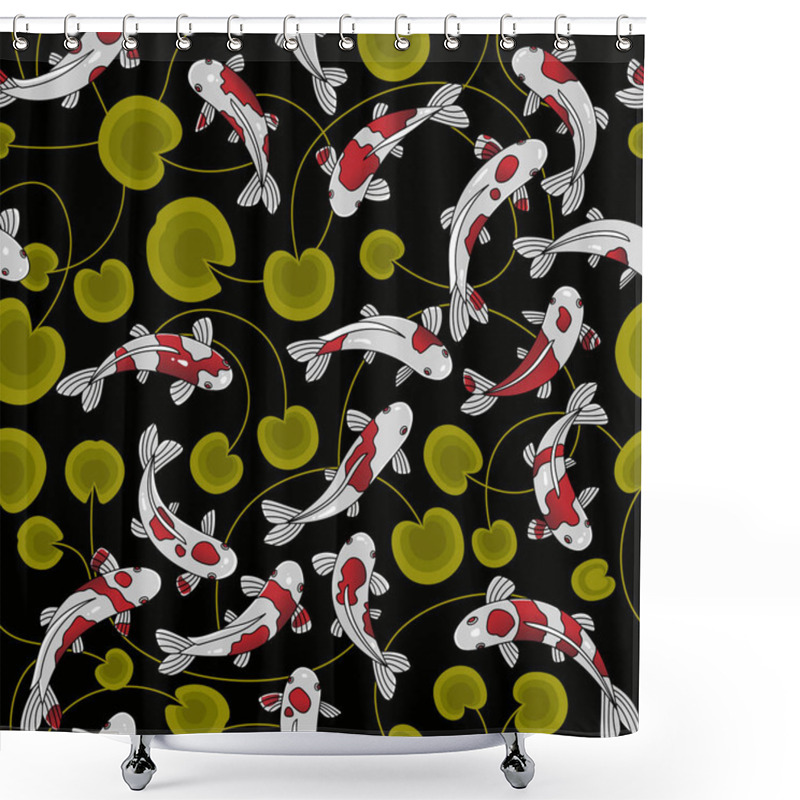 Personality  Koi Carps In A Japanese Pond. Vector Seamless Japanese Fish Pattern On Black Background. Shower Curtains