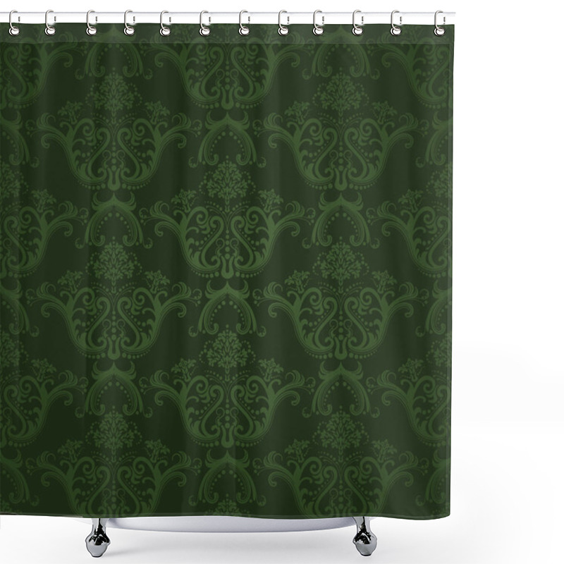 Personality  Seamless Dark Green Floral Wallpaper. This Image Is A Vector Illustration. Shower Curtains