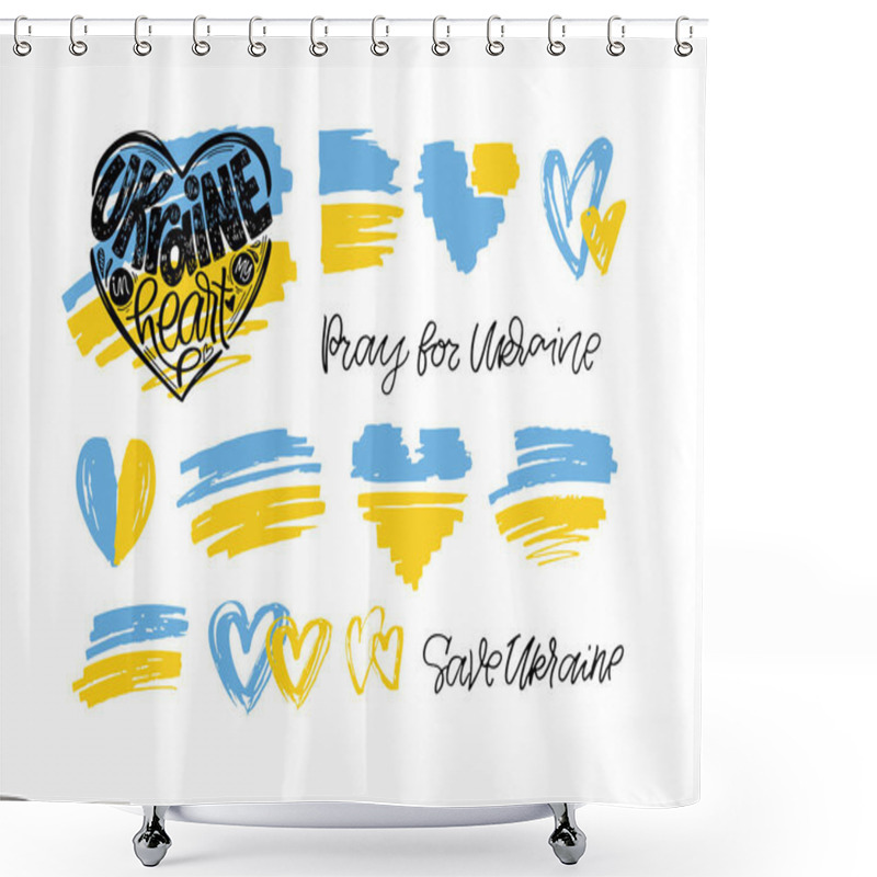 Personality  Support Ukraine - Cute Hand Drawn Doodle Lettering. Glory Of Ukraine, Save Ukraine, All Will Be Ukraine Shower Curtains