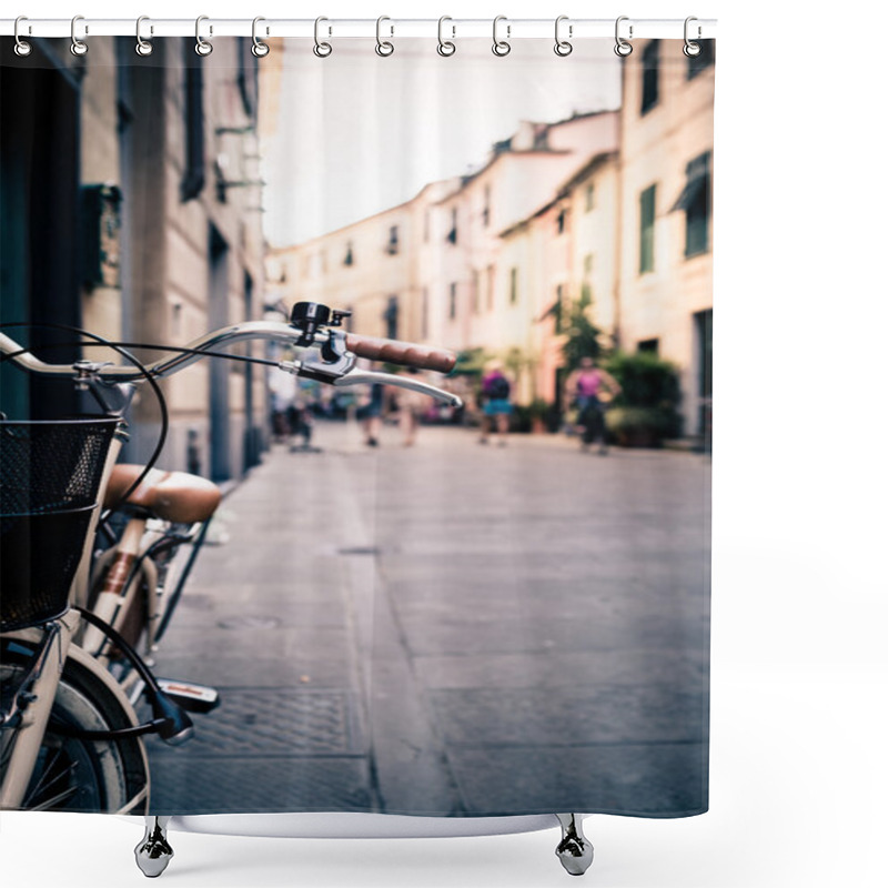 Personality  City Bicycle Handlebar, Bike Over Blurred Backgroun Shower Curtains