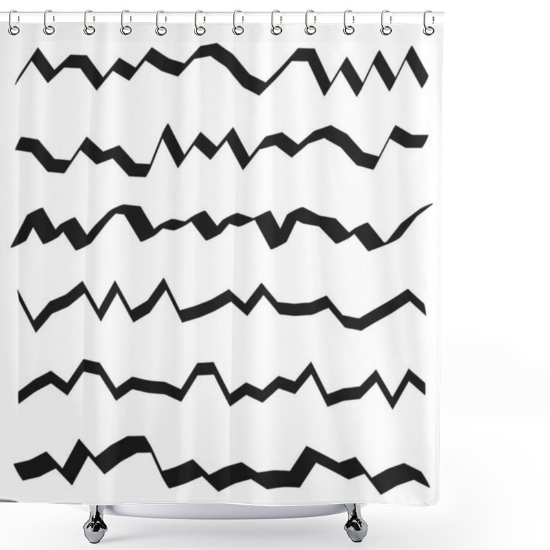 Personality  Zigzag Lines Set. Bold Abstract Vector. Black Geometric Shapes. Dynamic Wavy Edges. EPS 10. Shower Curtains