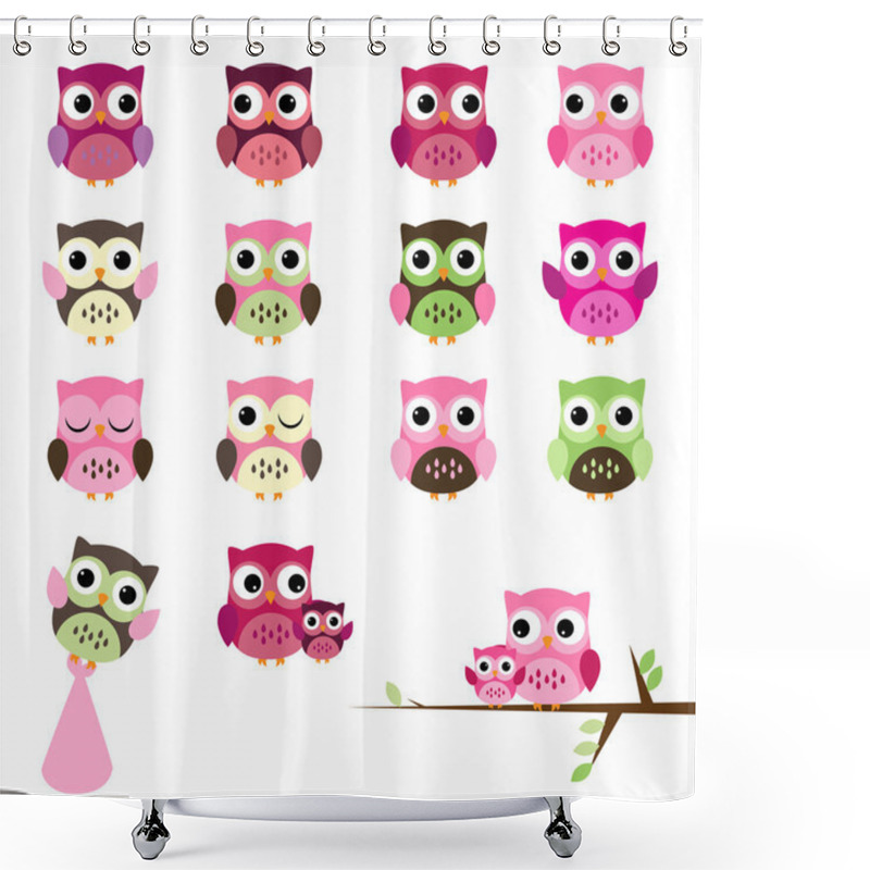 Personality  Vector Set Of Girl Baby Shower Owls Shower Curtains