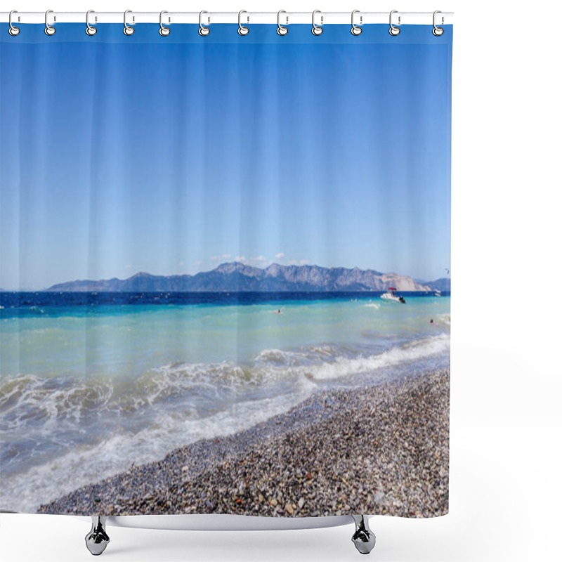 Personality  Sea Is Breaking Foamy Waves Against Pebbles On A Beach, Coast Shower Curtains