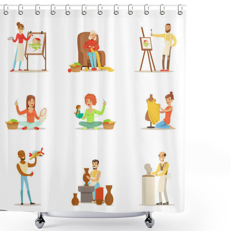 Personality  Adult People And Their Creative And Artistic Hobbies Set Of Cartoon Characters Doing Their Favorite Things Shower Curtains