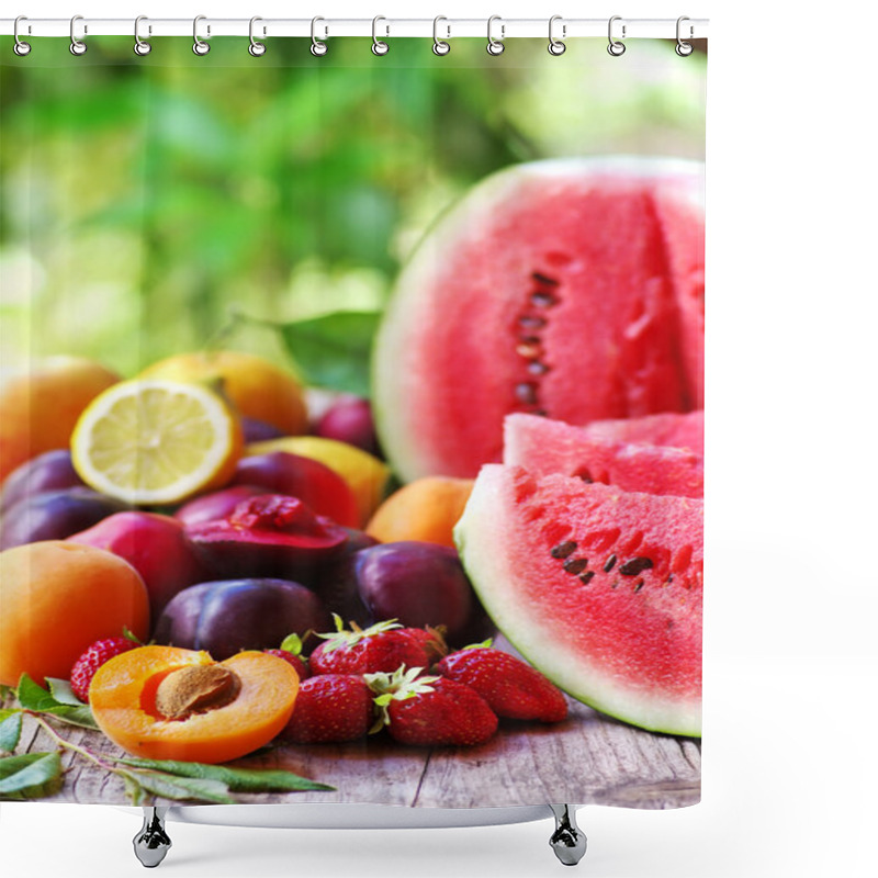 Personality  Fresh Fruits On Wooden Table  Shower Curtains