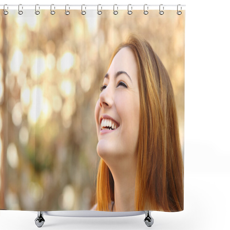 Personality  Portrait Of A Woman Laughing With A Perfect Teeth Shower Curtains