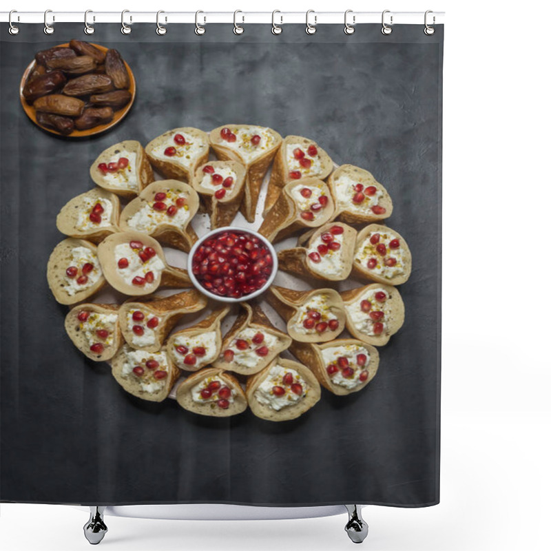 Personality  Arabian Pancake Stuffed With Sweet Cheese.  Shower Curtains