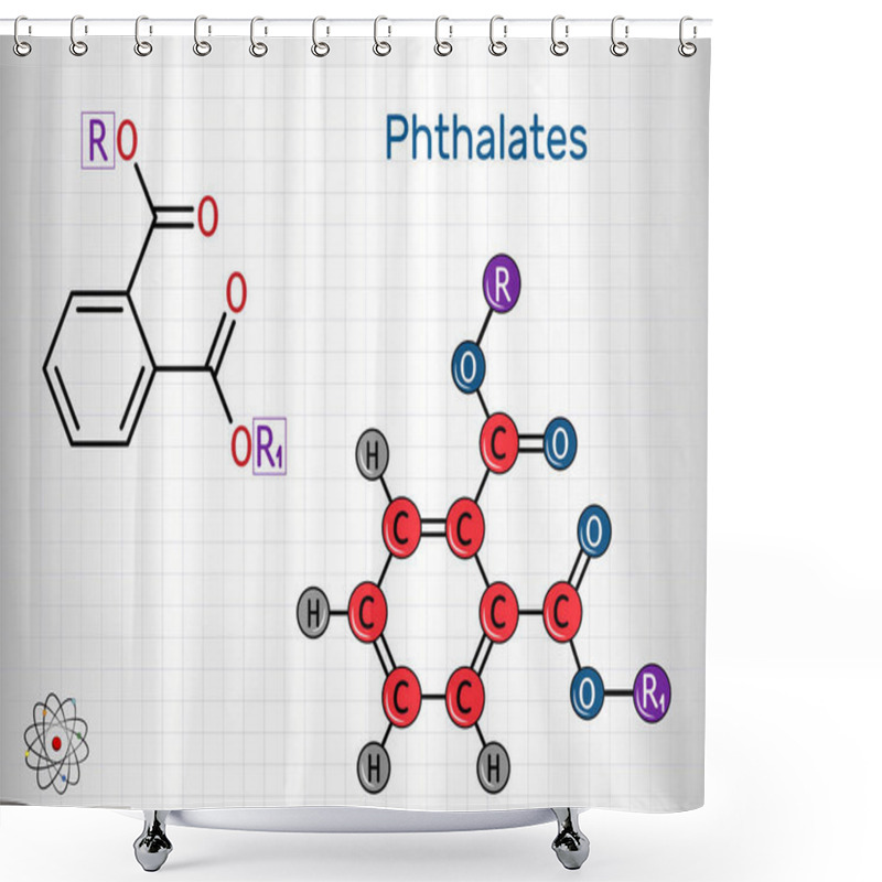 Personality  Phthalates (orthophthalate)molecule. It Is Phthalate Esters, Esters Of Phthalic Acid. Structural Chemical Formula And Molecule Model. Sheet Of Paper In A Cage.Vector Illustration Shower Curtains