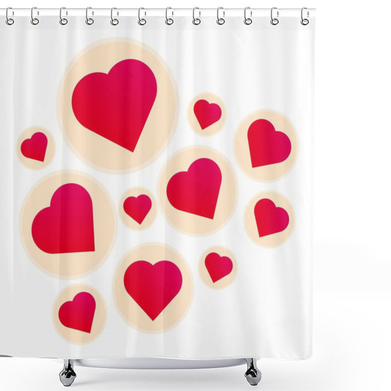 Personality  Illustration Of Many Red Hearts Floating Inside Pastel Circles On White Background, Perfect For Romantic Projects Shower Curtains