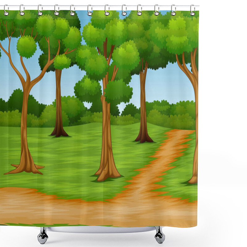 Personality  Cartoon Of Forest Scene With Dirt Road Shower Curtains