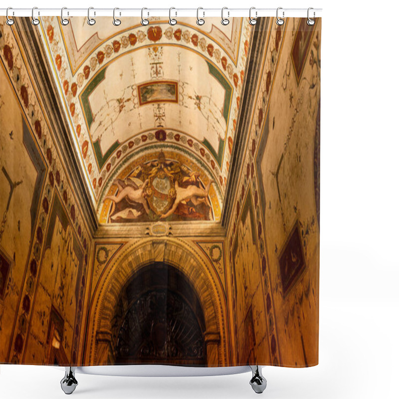 Personality  ROME, ITALY - JUNE 28, 2019: Amazing Interior With Fresco In Old Building Shower Curtains