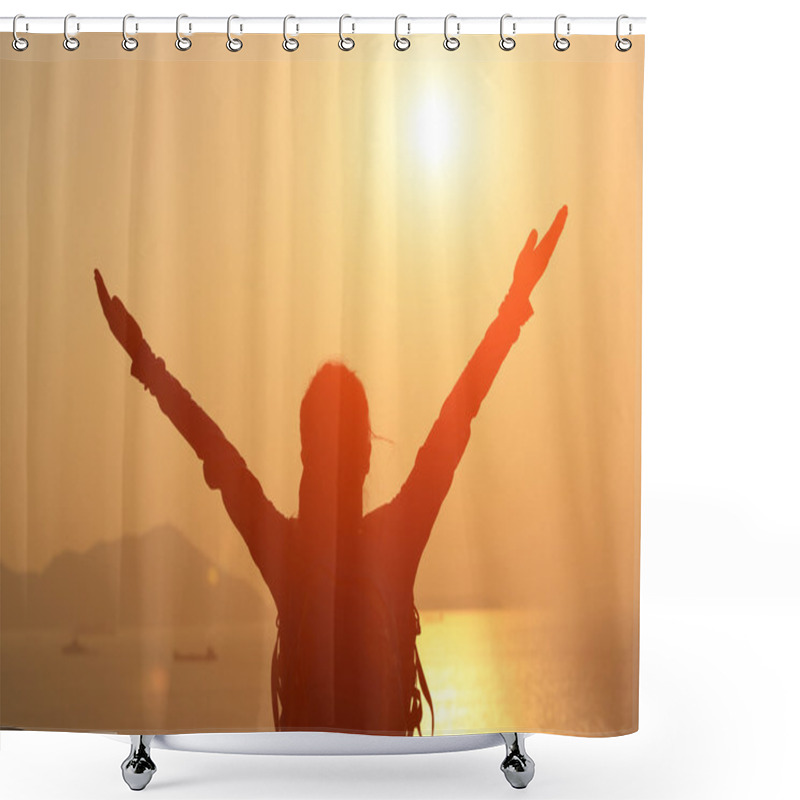 Personality  Woman Open Arms To The Sunrise Shower Curtains