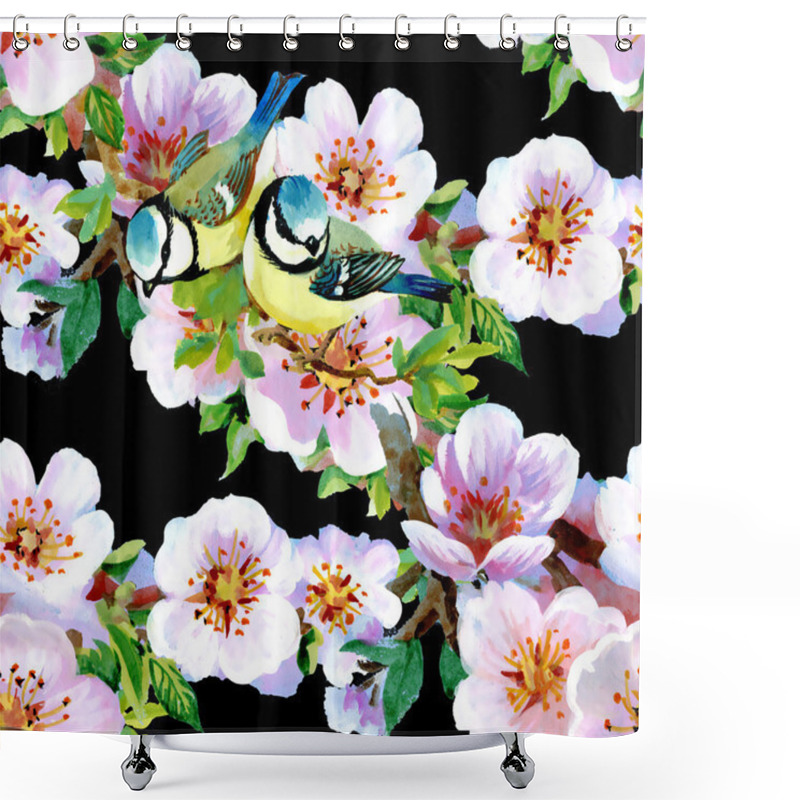 Personality  Beautiful Spring Flowers And Birds Pattern  Shower Curtains